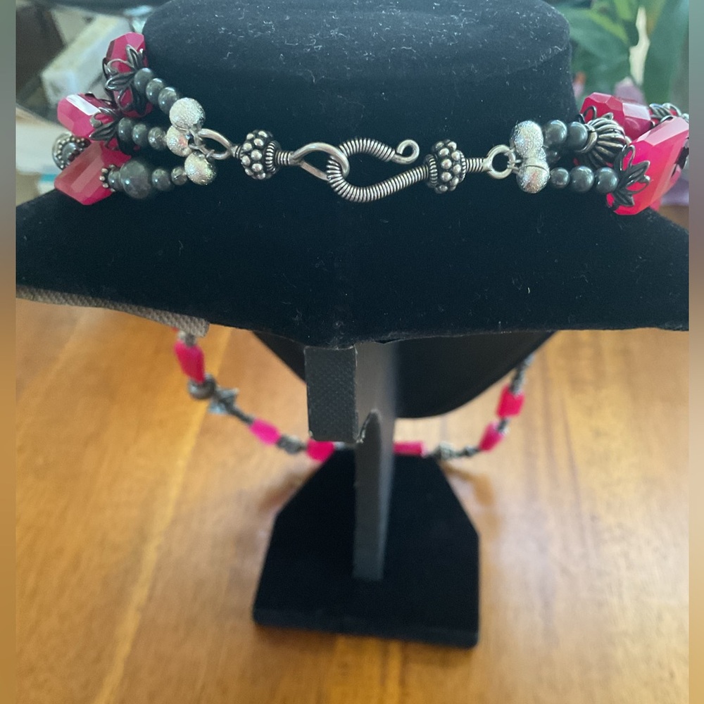 Vintage Lab Ruby Three Strand Statement Necklace - image 4